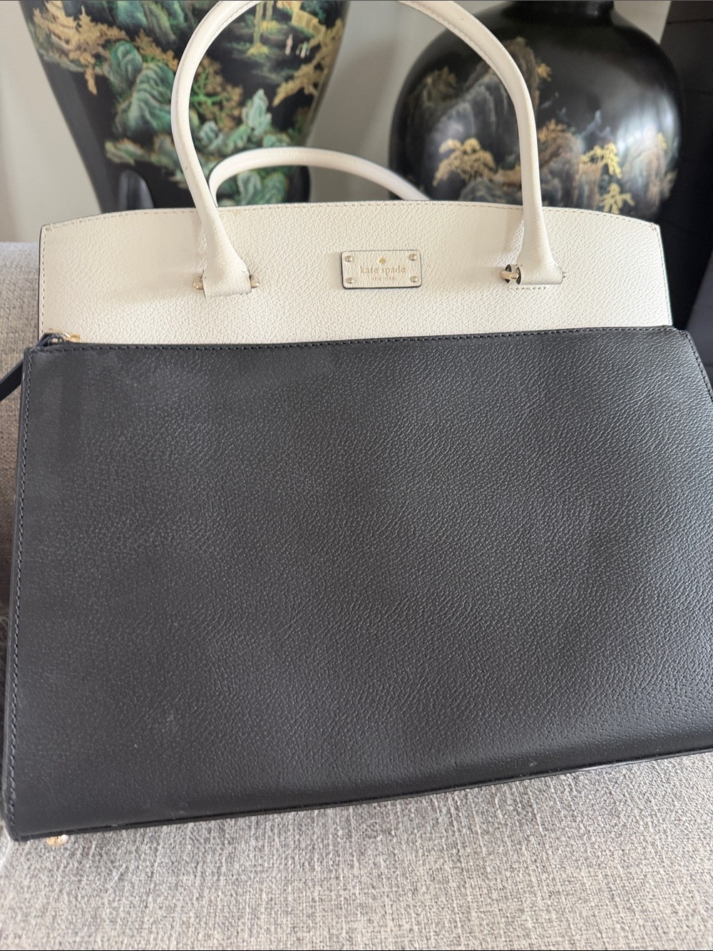 kate spade Black and White Pebbled Leather Satchel